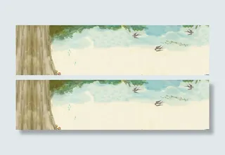 文艺回忆树木燕子梦幻蓝天背景