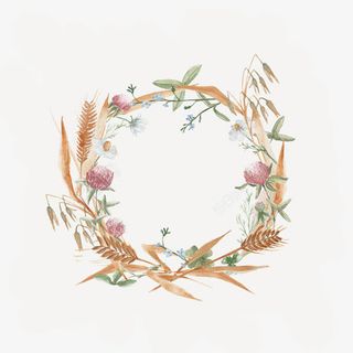 灰色小麦穗紫色花朵绿叶缠绕花环免抠