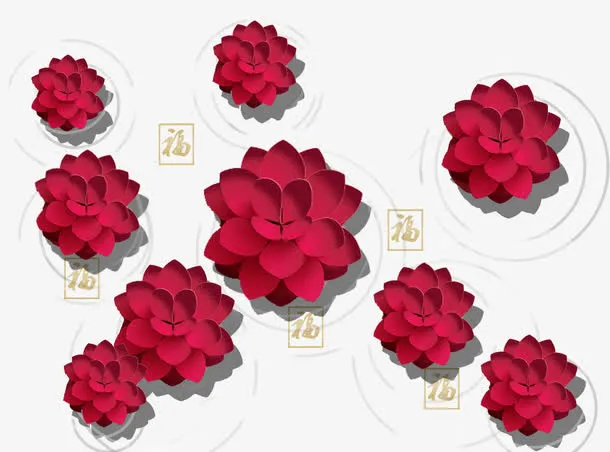 3D立体红色莲花设计免抠