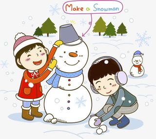 下雪天堆雪人的小孩免抠