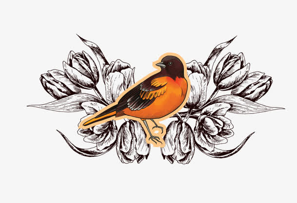 春天的花鸟免抠