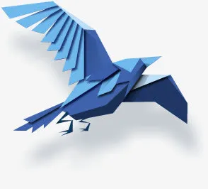 手绘蓝色折纸小鸟免抠