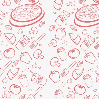 红色简约美食线条边框纹理免抠