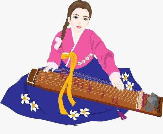卡通抚琴女免抠