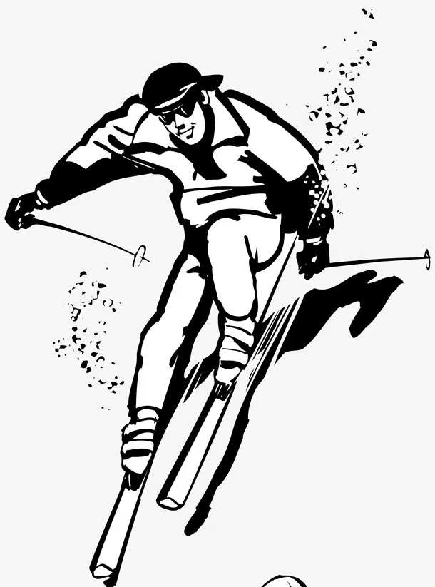 黑色矢量卡通风格滑雪人物免抠