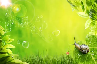 绿色春天蜗牛音符小草背景高清