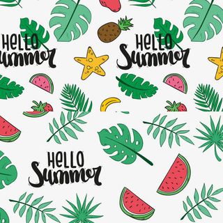 夏天水果棕榈叶图案免抠