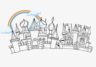 手绘彩虹下的城堡免抠