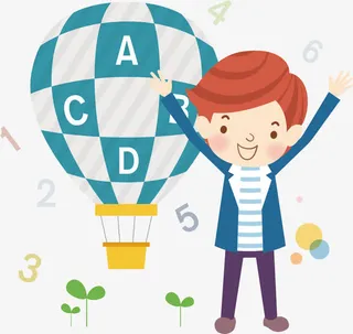 矢量字母热气球与卡通男孩免抠