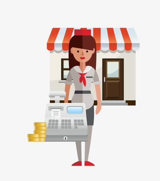 矢量卡通手绘职业女性商店收银员免抠