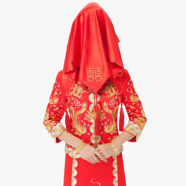 中国风红盖头古装新娘免抠