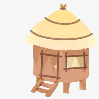 简笔手绘茅草小屋免抠