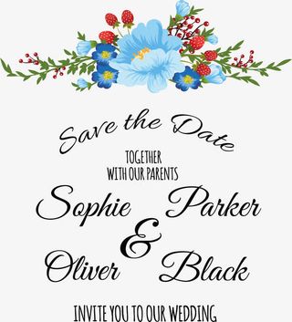 蓝色花朵婚礼请帖免抠