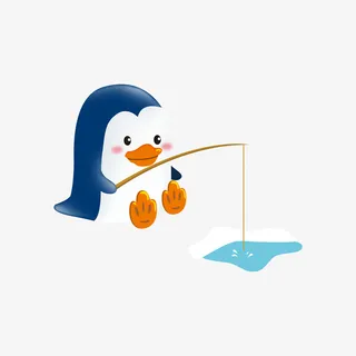 一只在钓鱼的企鹅免抠