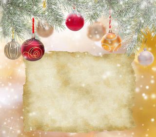 圣诞球与纸张背景