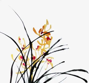 水墨画兰花文房四宝免抠