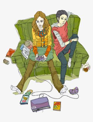 打游戏的人精美手绘矢量插画免抠