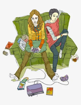 打游戏的人精美手绘矢量插画免抠