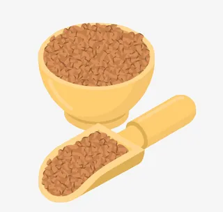 卡通木碗木铲子里的苦荞麦免抠
