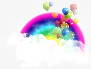 彩虹白云气球六一儿童节免抠