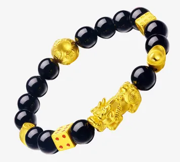 男士足金硬金转运珠貔貅手链免抠