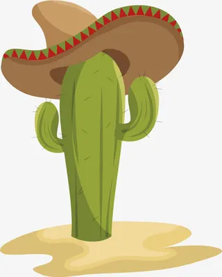 绿色卡通戴帽子的仙人掌免抠