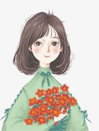 手绘装饰小清新女孩插画素材免抠