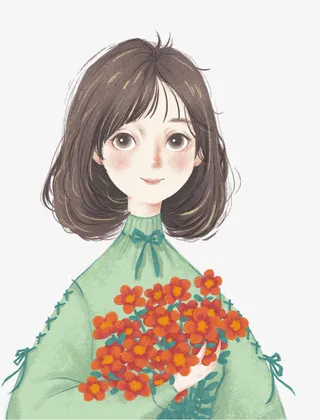 手绘装饰小清新女孩插画素材免抠
