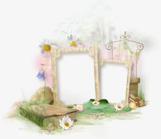 唯美荷花书本相框免抠