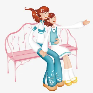 坐在椅子上的卡通母女免抠