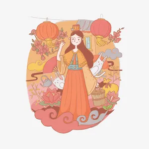手绘卡通嫦娥免抠