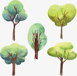手绘水彩春天大树免抠