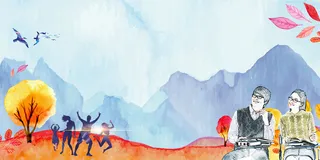 校园主题水彩展板背景高清