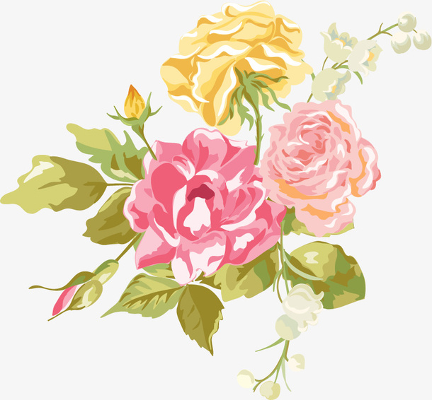 手绘多彩花朵免抠