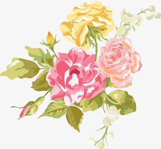 手绘多彩花朵免抠