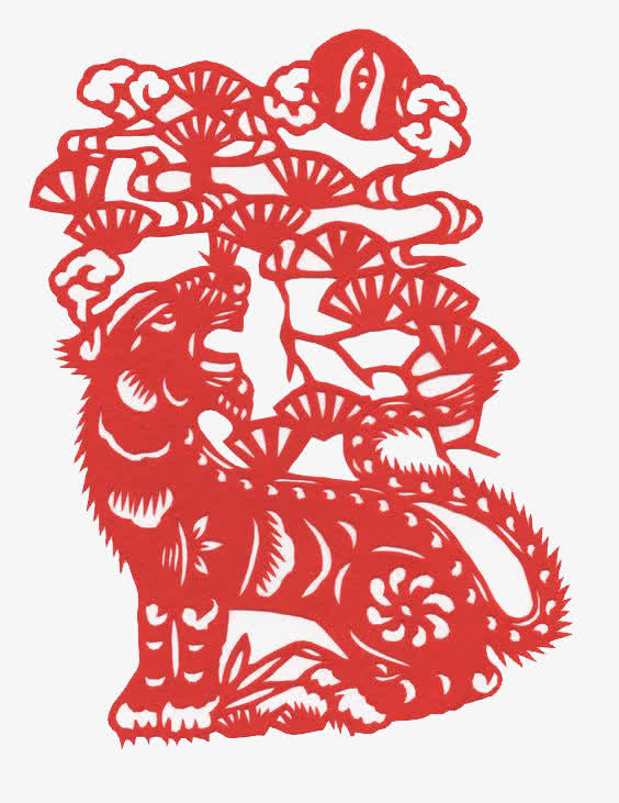 红色剪纸免抠