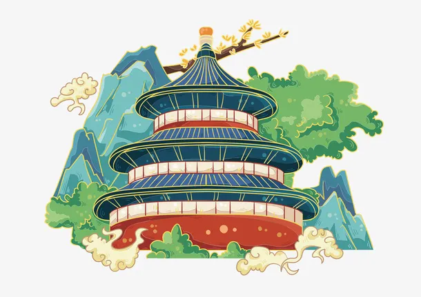 手绘国潮中国风城市地标建筑北京免抠