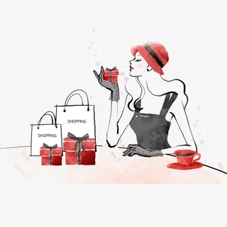 女神购物插画设计免抠