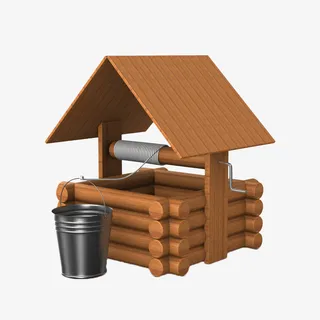 手绘黄色木制井棚免抠