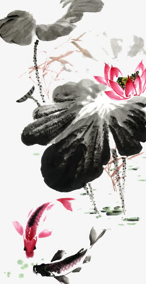 水墨画荷花素材免抠