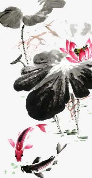 水墨画荷花素材免抠