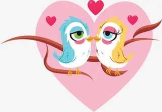 粉红色树枝情侣鸟免抠