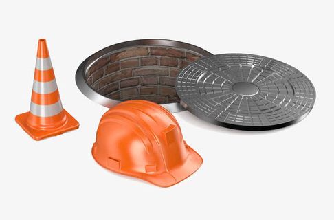 橙色安全帽和施工路锥免抠