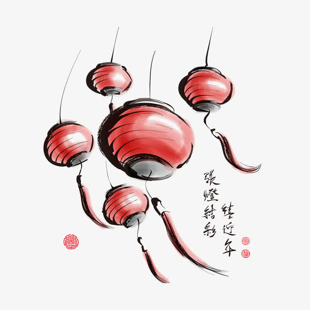 水墨灯笼免抠