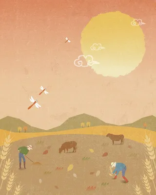 手绘田园耕种插画平面广告高清