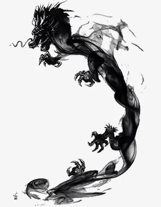 手绘水墨中国龙免抠