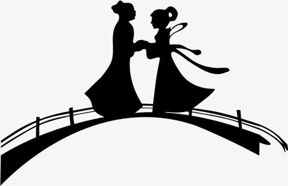 墨迹拱桥牛郎织女免抠