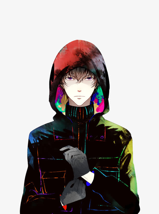 卡通彩绘男孩披风神秘免抠