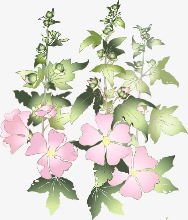 手绘粉色花免抠