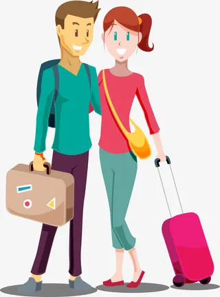 卡通手绘春天出游人物插画免抠